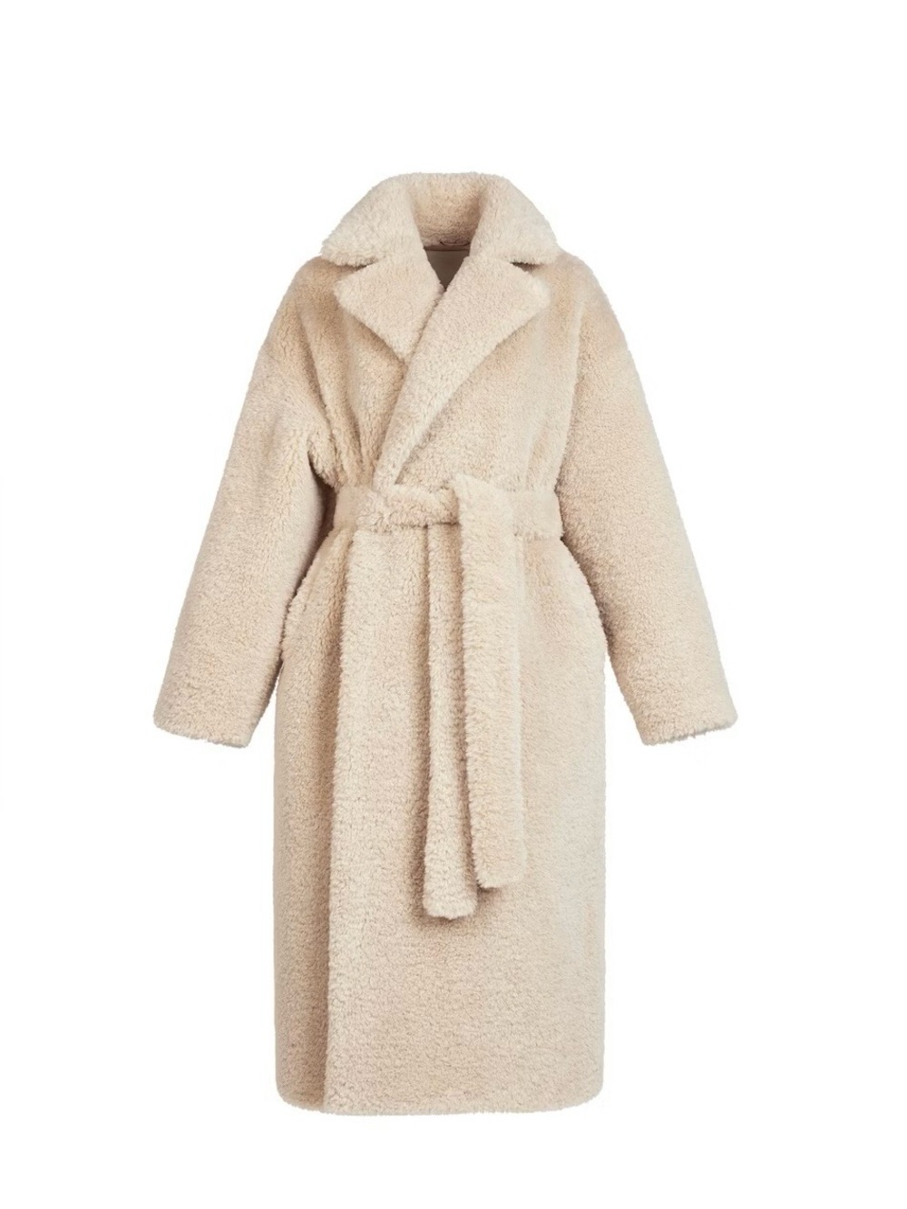 NWT Skims Cream Faux Fur Oversized Long Belted Coat Size XXS/XS